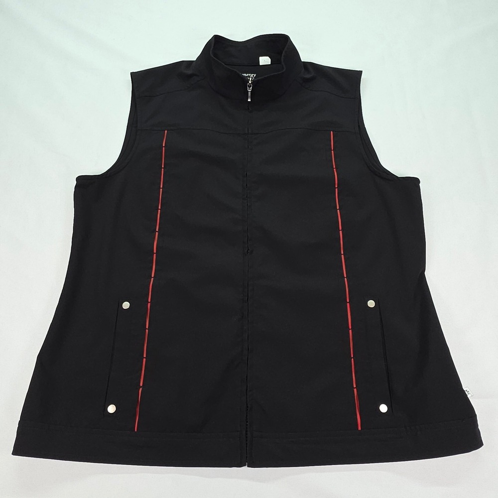 Chicos Zenergy Womens Black Full Zip Vest Red Stitching Size 2 Large Activewear